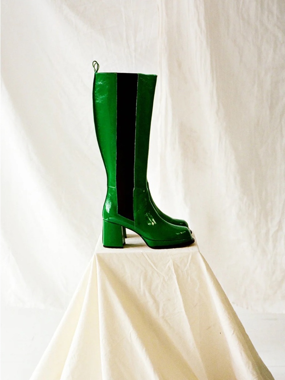 Wray Kelly Green Patent Leather Knee High Boots NEW